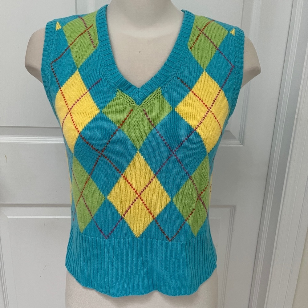 Razzle Dazzle Argyle Knit Sweater Vest ladies large